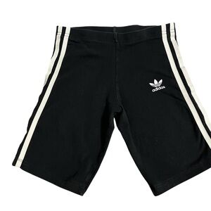 Adidas size 9-10Y Bike Shorts, Black with Cream Stripes